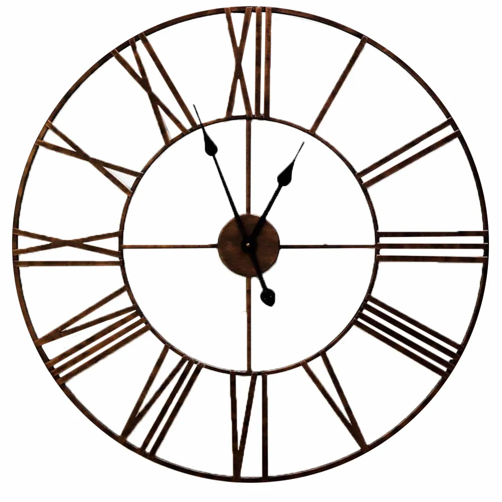 Rustic Copper Roman Numeral Round Wall Clock 73cm - Brown