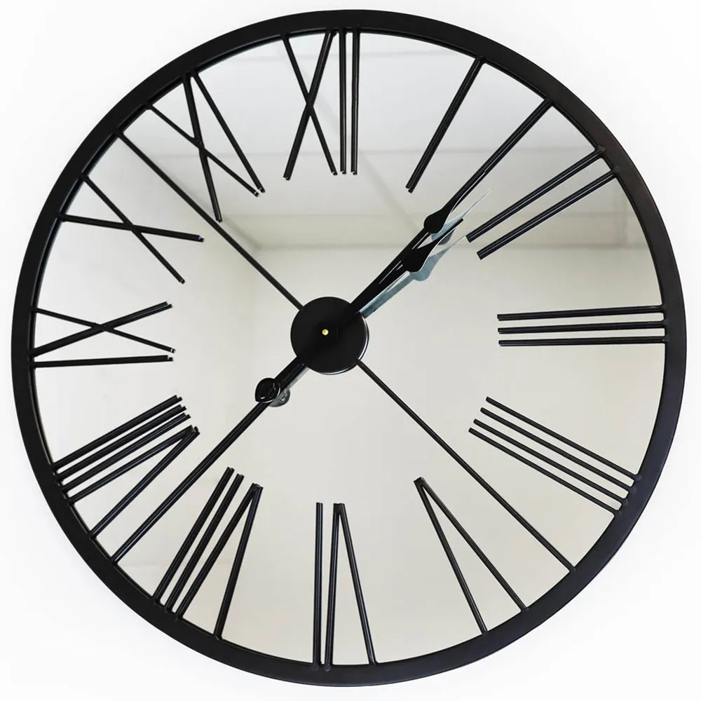 Silver Roman Numeral Round Wall Clock 70cm - Silver, Metal