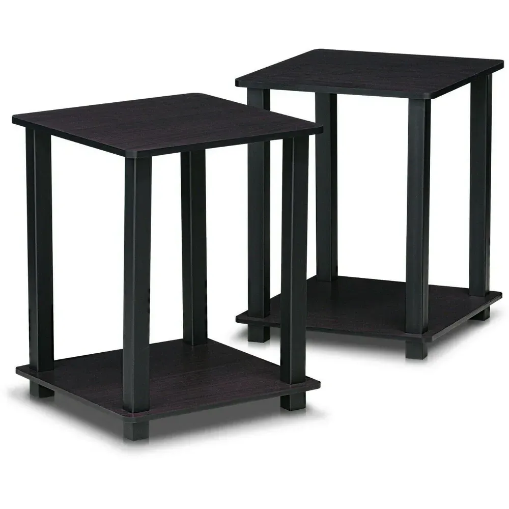 Simplistic End Table Set of 2 - Black, Dark Walnut