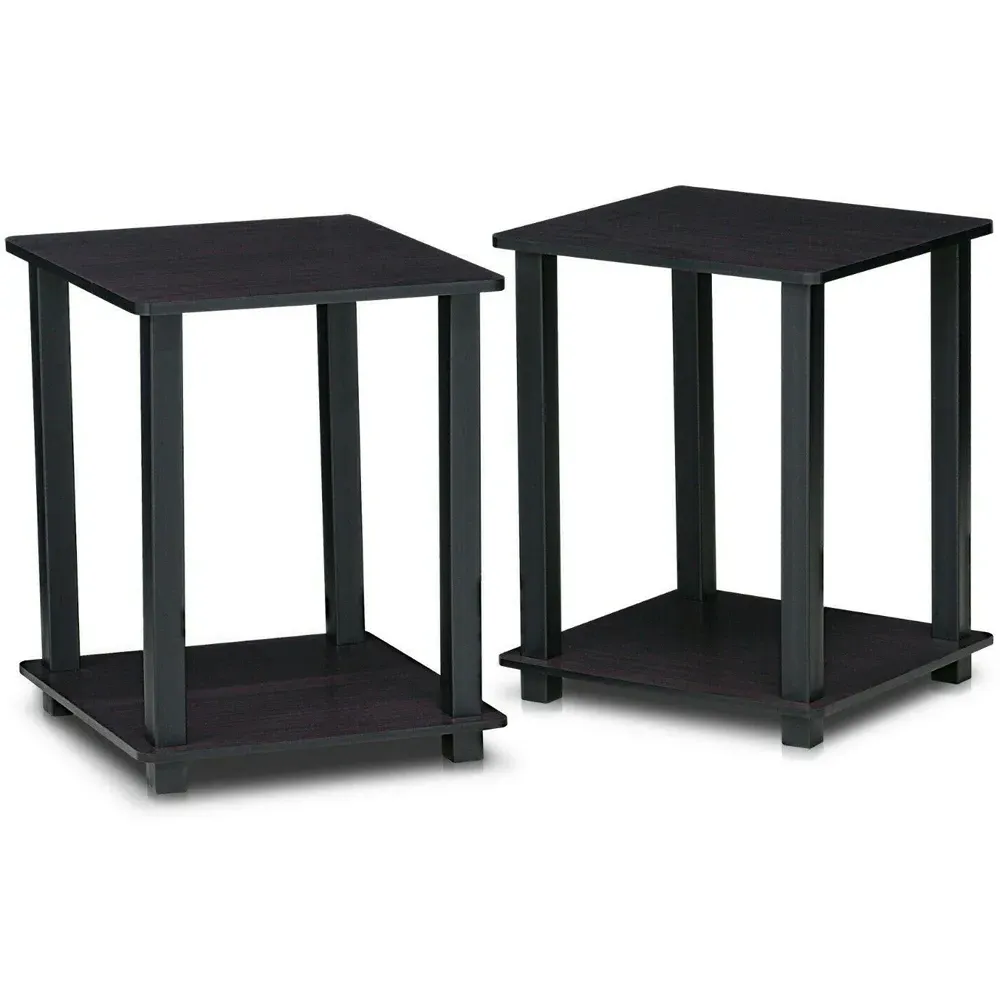 Simplistic End Table Set of 2 - Black, Dark Walnut