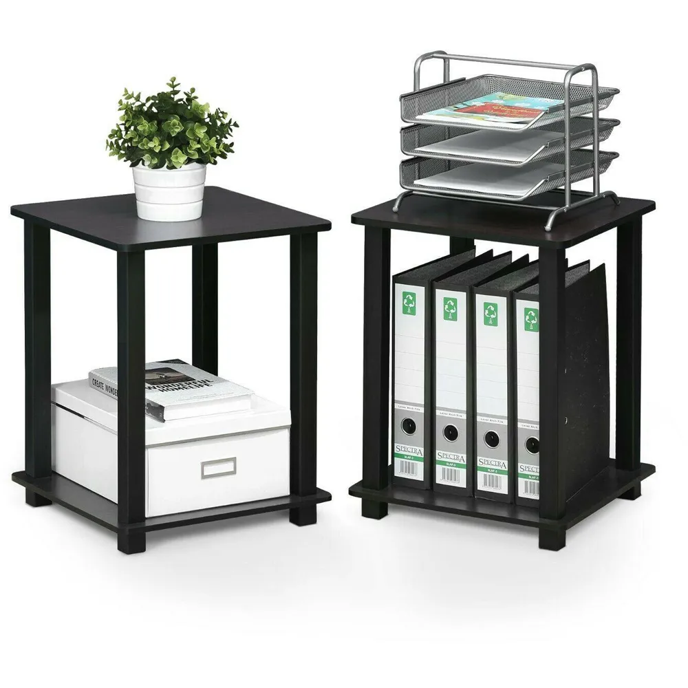 Simplistic End Table Set of 2 - Black, Dark Walnut