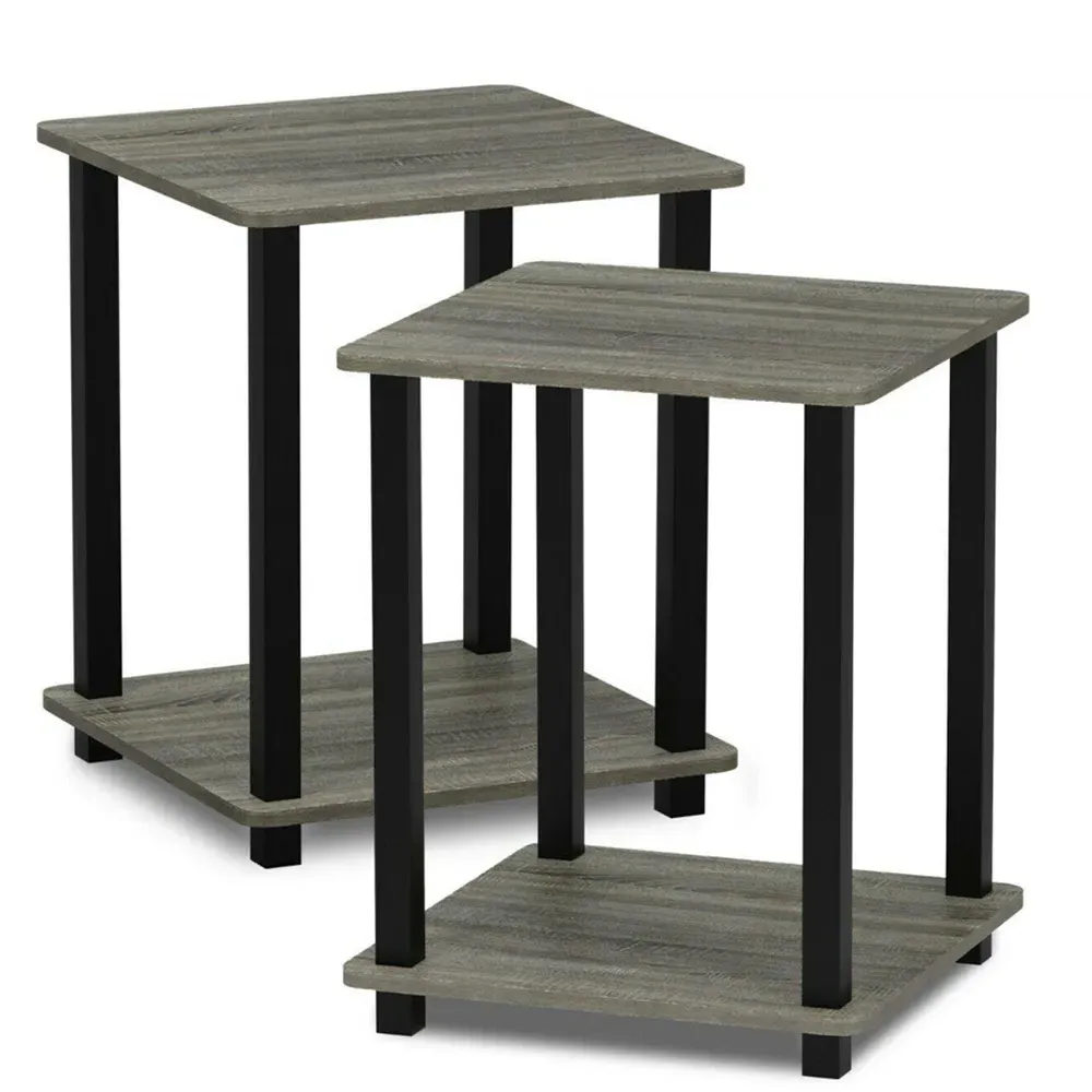 Simplistic End Table Set of 2 - Black, French Oak