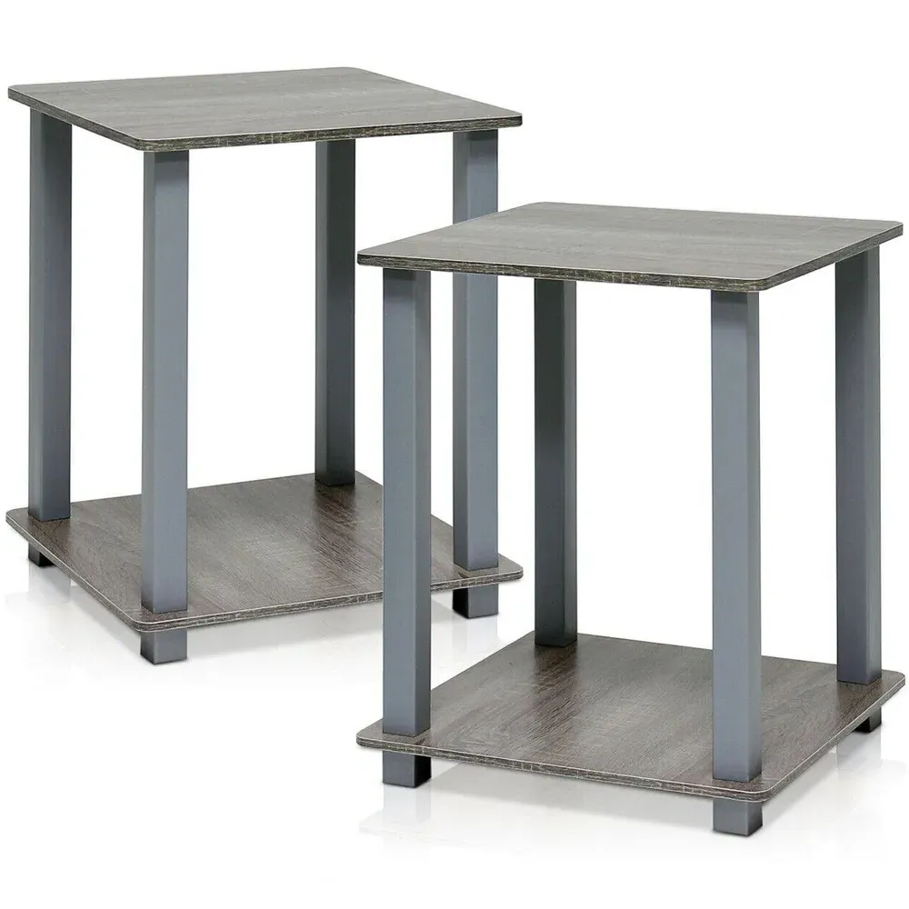 Simplistic End Table Set of 2 - Grey, French Oak