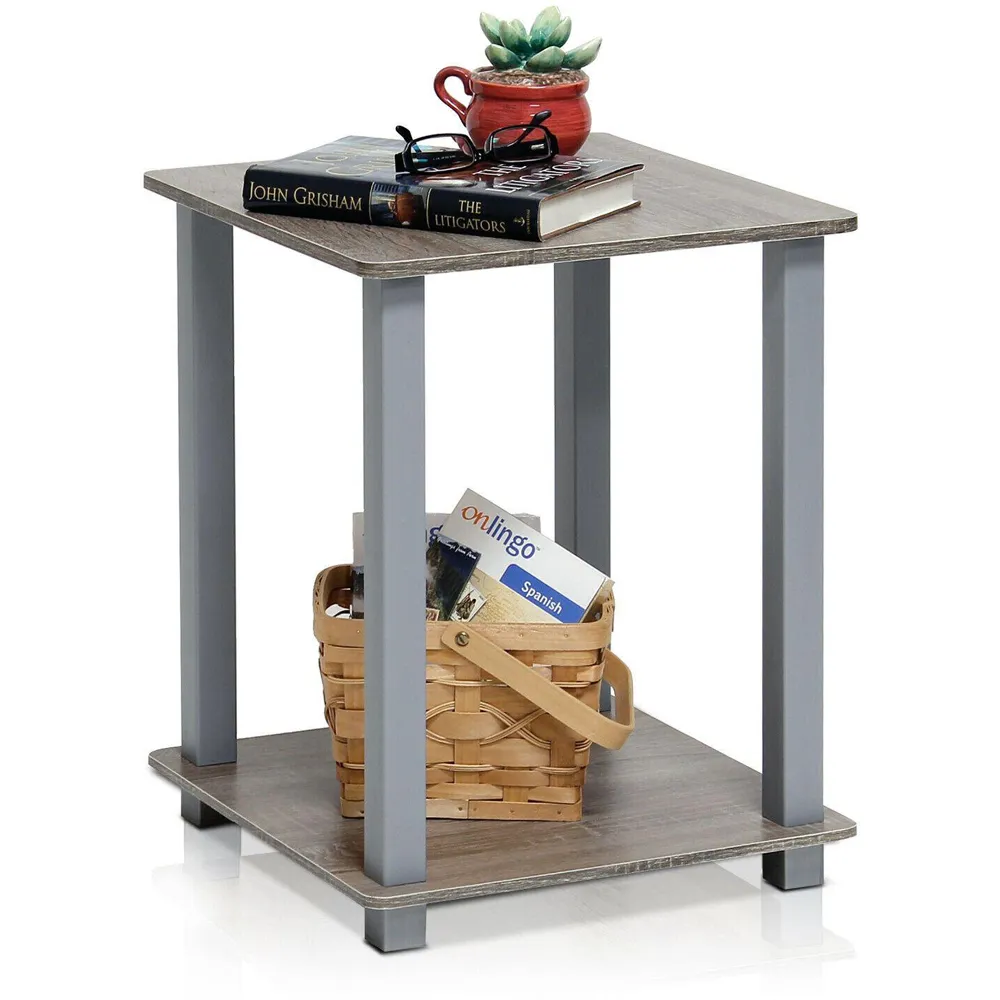Simplistic End Table Set of 2 - Grey, French Oak