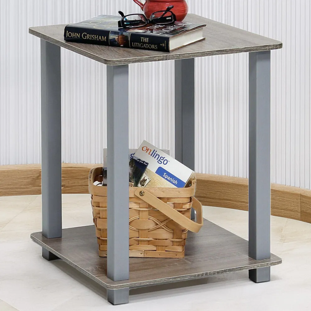 Simplistic End Table Set of 2 - Grey, French Oak