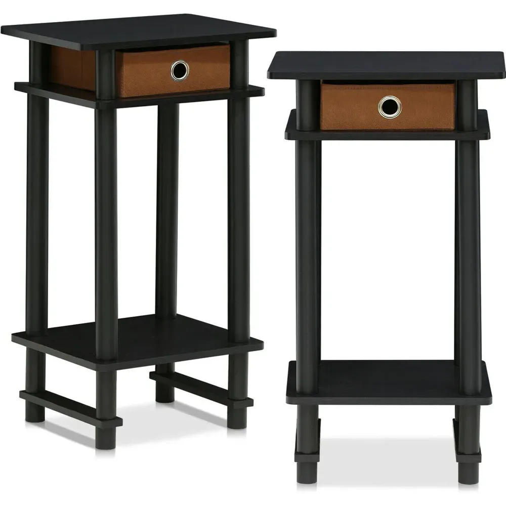 Single Drawer Single Shelf Turn-N-Tube Tall End Table Set - Black