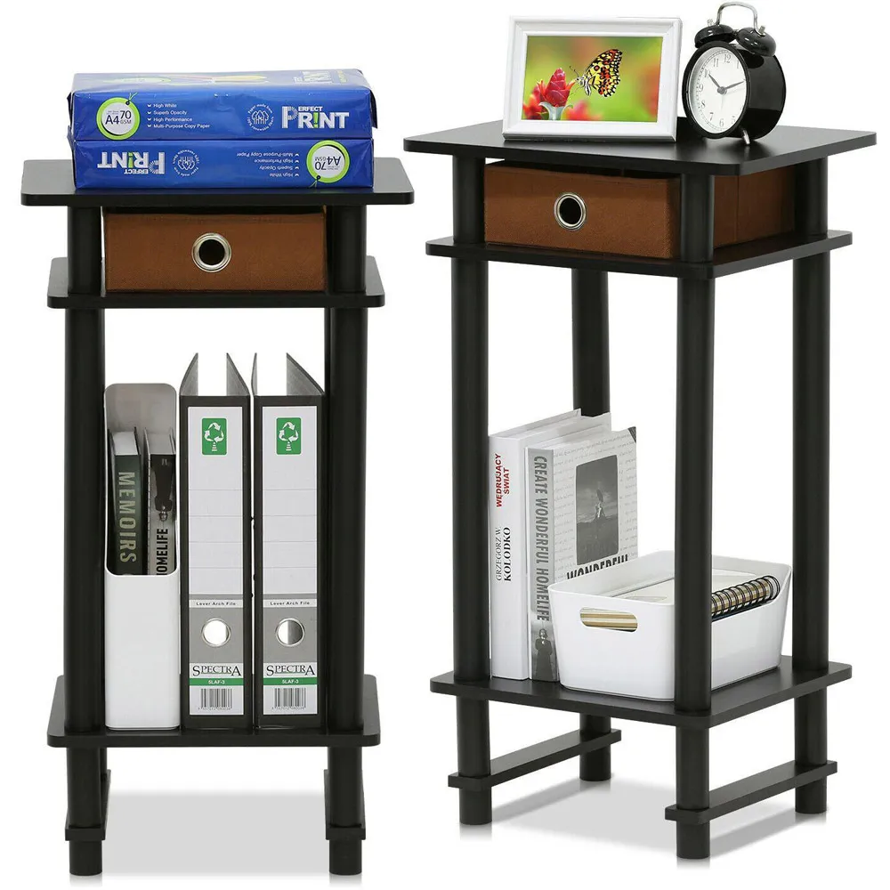 Single Drawer Single Shelf Turn-N-Tube Tall End Table Set - Black
