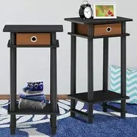 Single Drawer Single Shelf Turn-N-Tube Tall End Table Set - Black