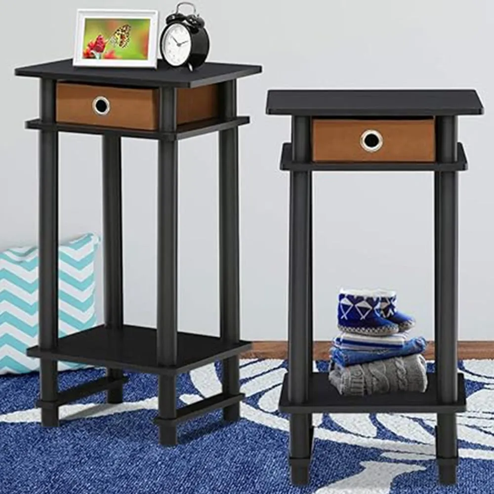Single Drawer Single Shelf Turn-N-Tube Tall End Table Set - Black