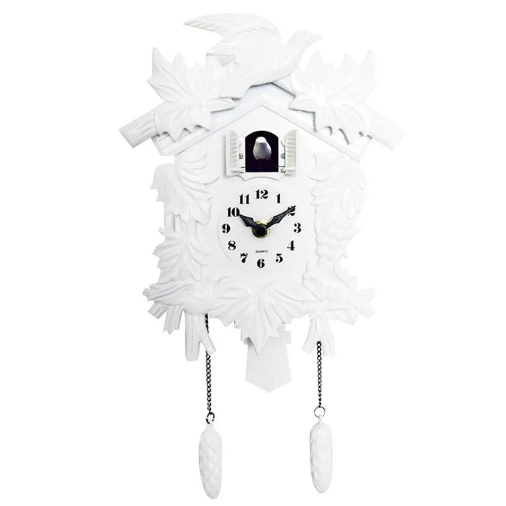 Vintage Cuckoo Clock with Pendulum - White, Plastic