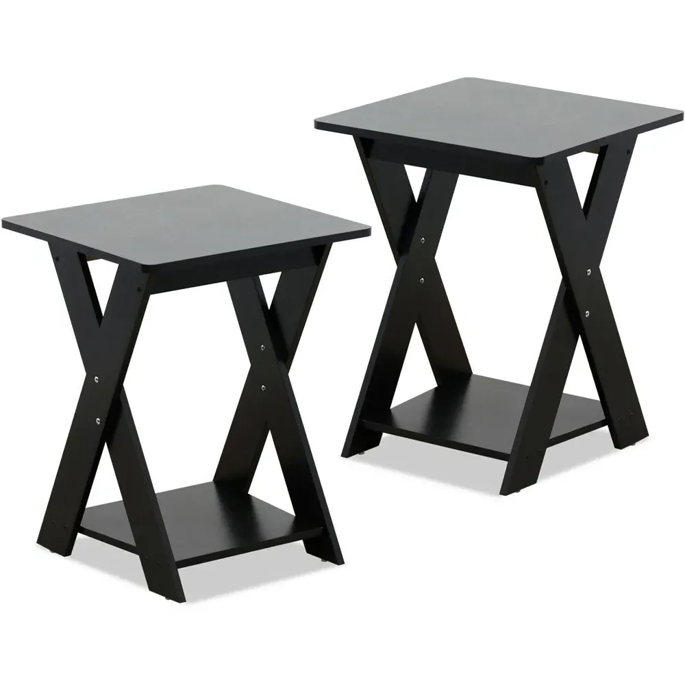 Walplus Criss Cross End Table Set of 2 - Espresso
