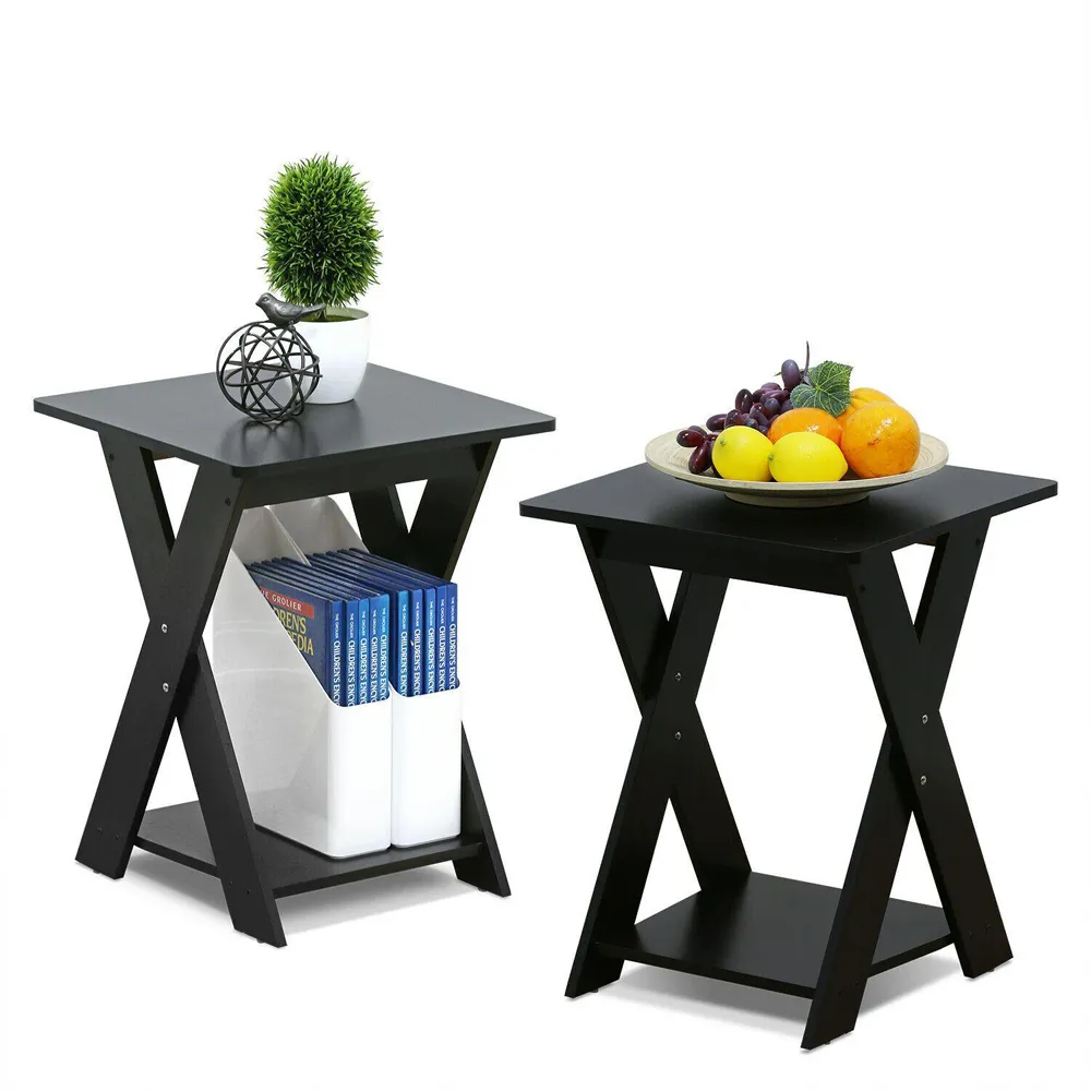 Walplus Criss Cross End Table Set of 2 - Espresso