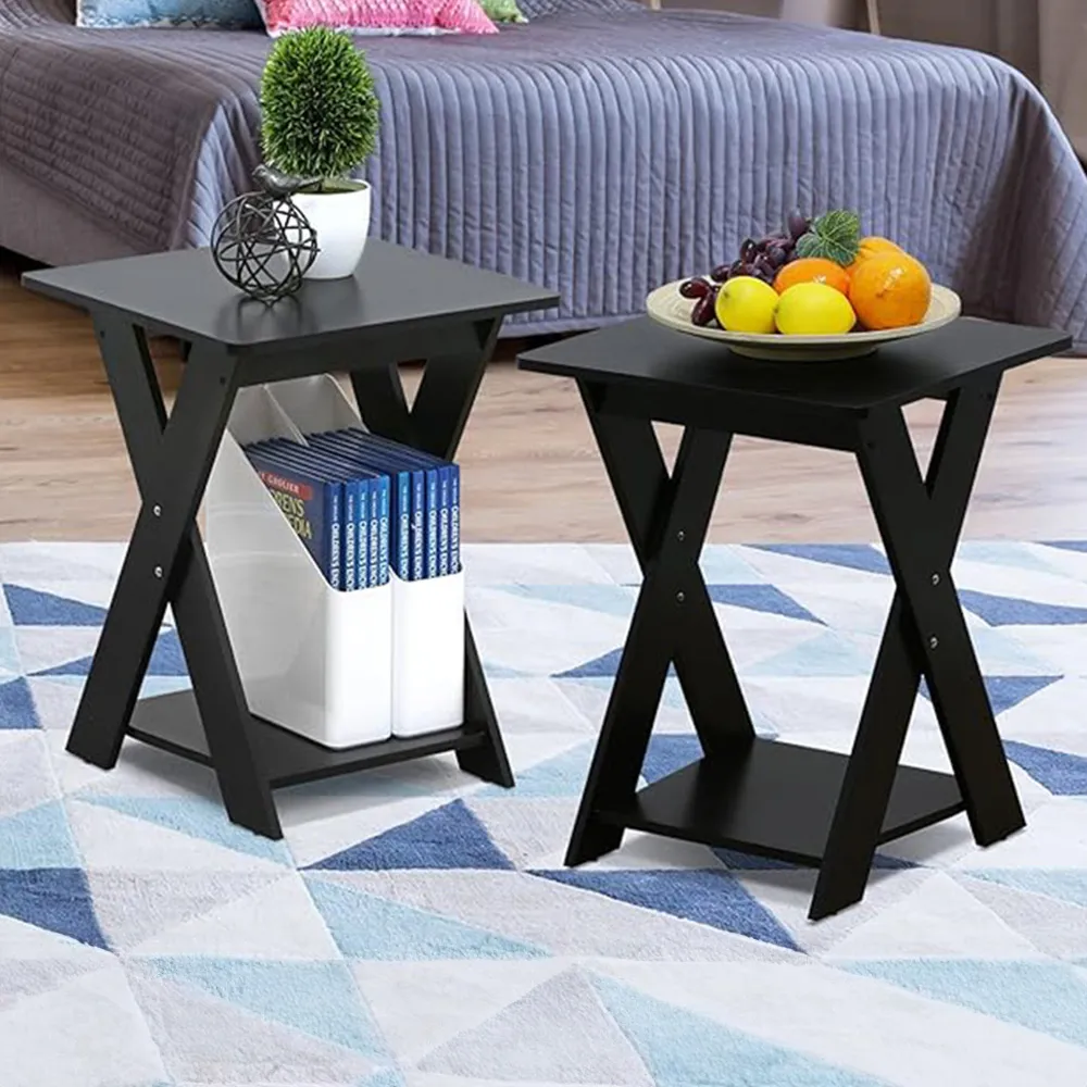 Walplus Criss Cross End Table Set of 2 - Espresso