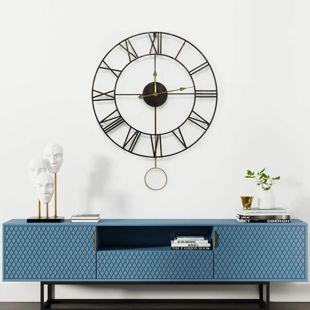 Walplus Large Roman Numeral Pendulum Wall Clock - Gold