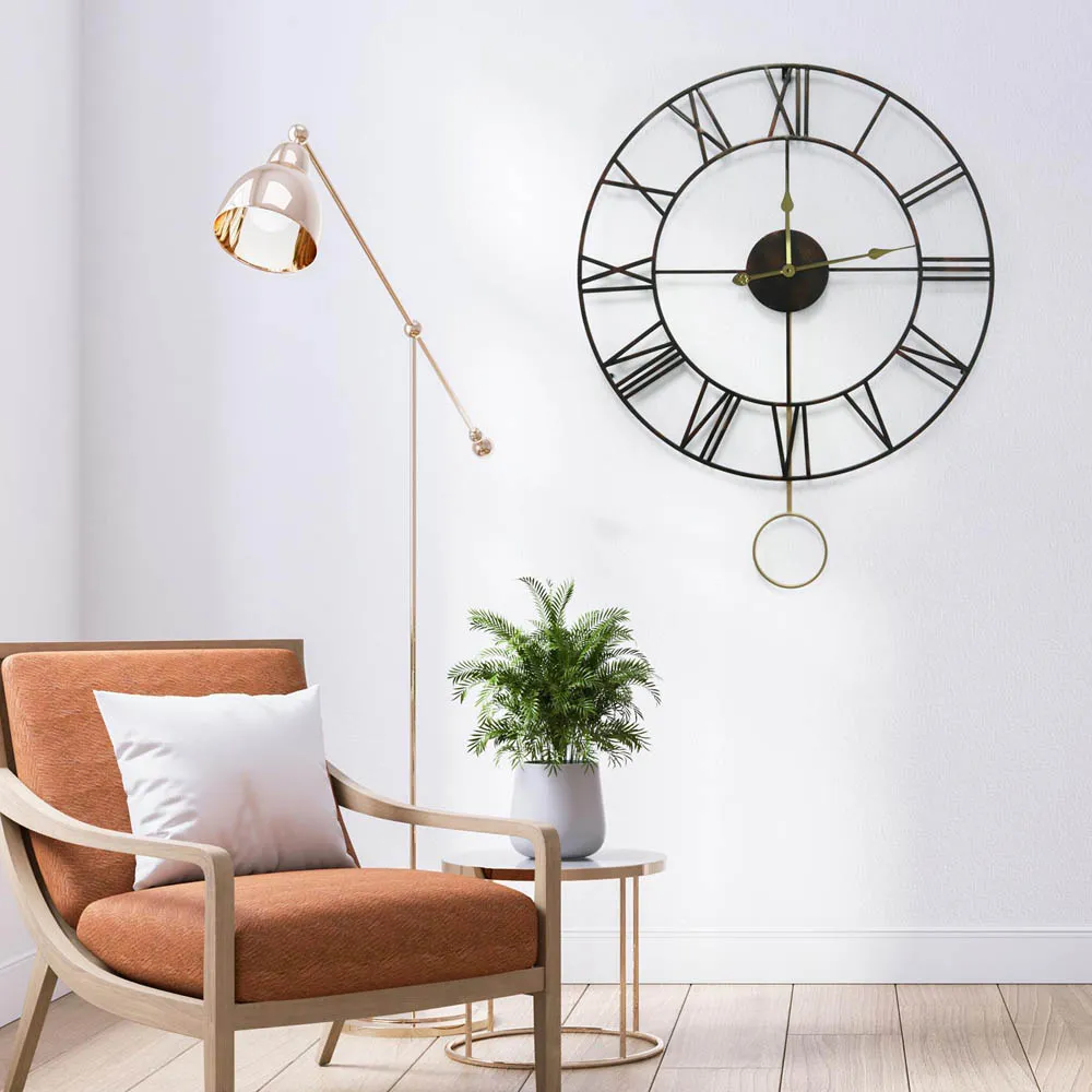Walplus Large Roman Numeral Pendulum Wall Clock - Gold