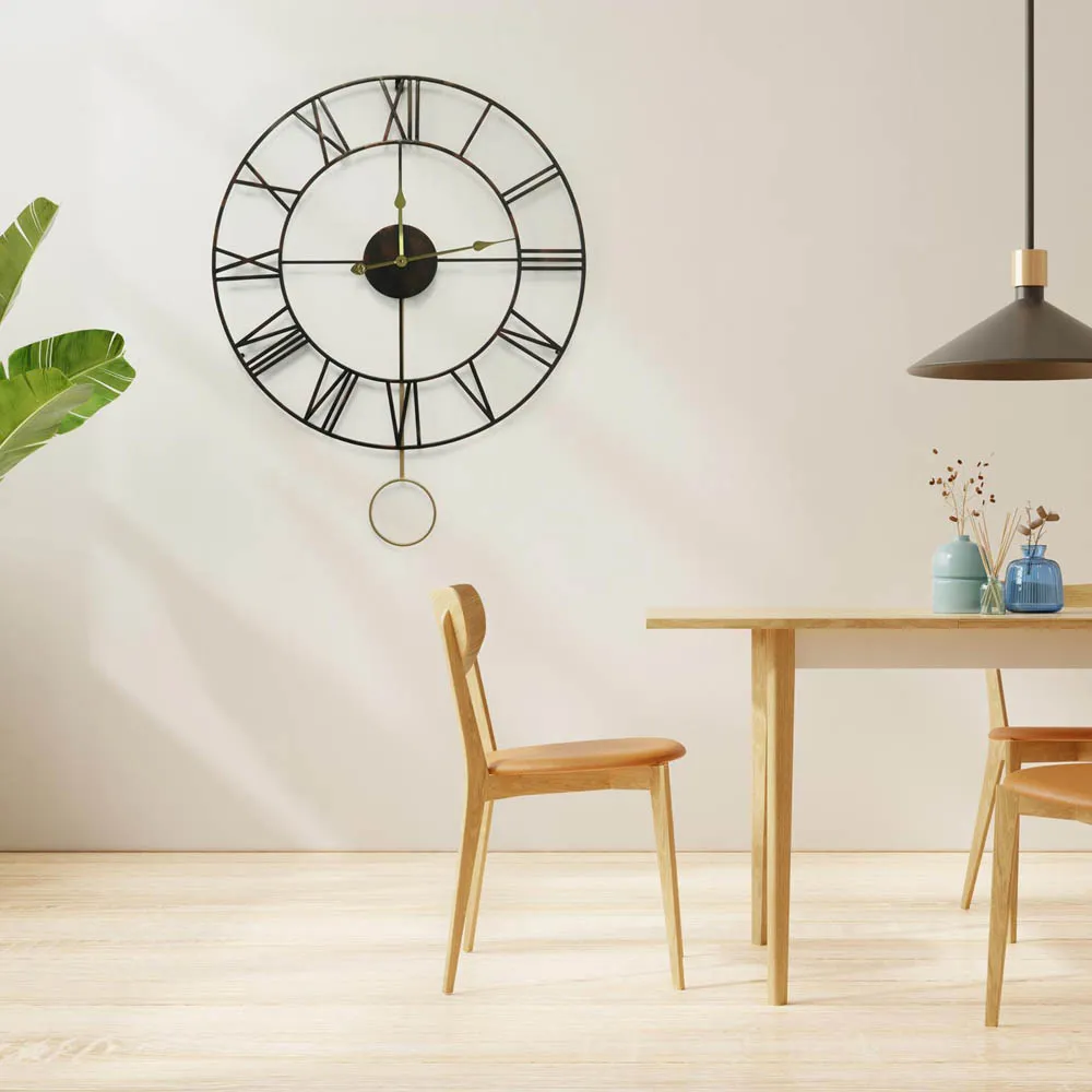 Walplus Large Roman Numeral Pendulum Wall Clock - Gold