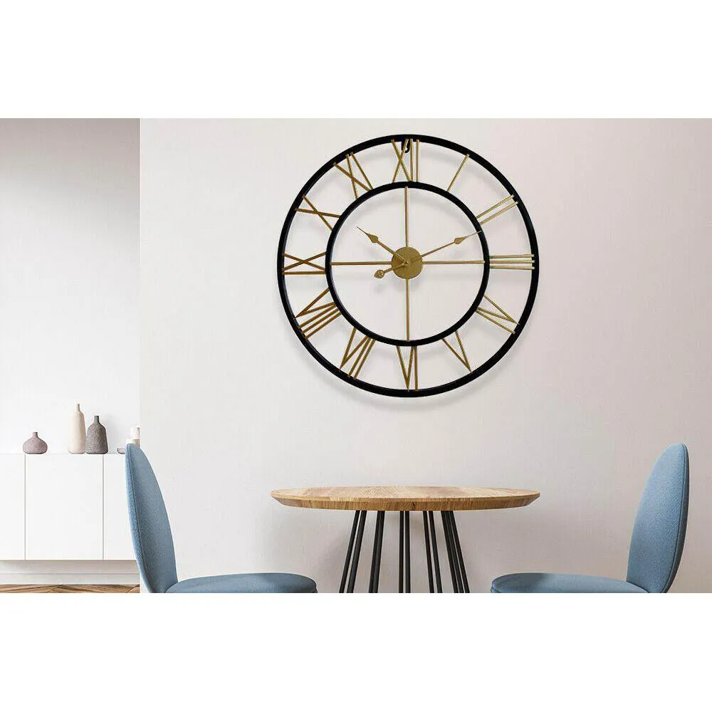 Walplus Round Wall Clock with Roman Numerals - Black, Gold