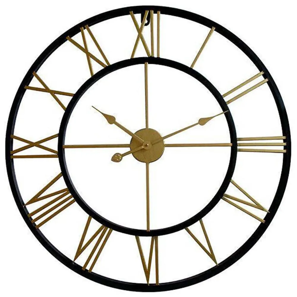 Walplus Round Wall Clock with Roman Numerals - Black, Gold image