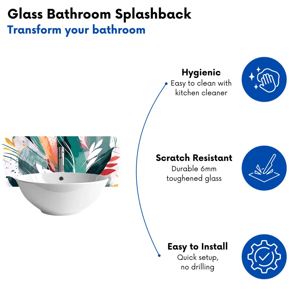 Abstract Feather Leaves Glass Bathroom Splashback - Multi