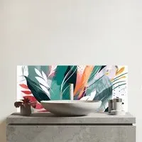 Abstract Feather Leaves Glass Bathroom Splashback - Multi