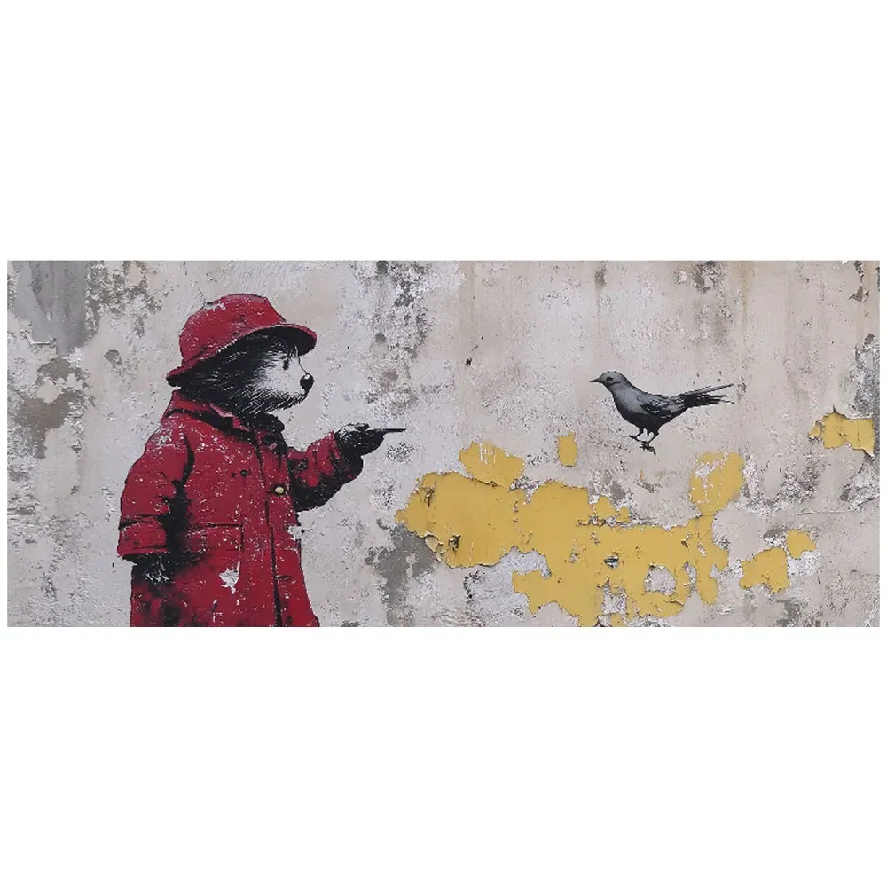 Banksy Inspired Bear Glass Bathroom Splashback - Multi