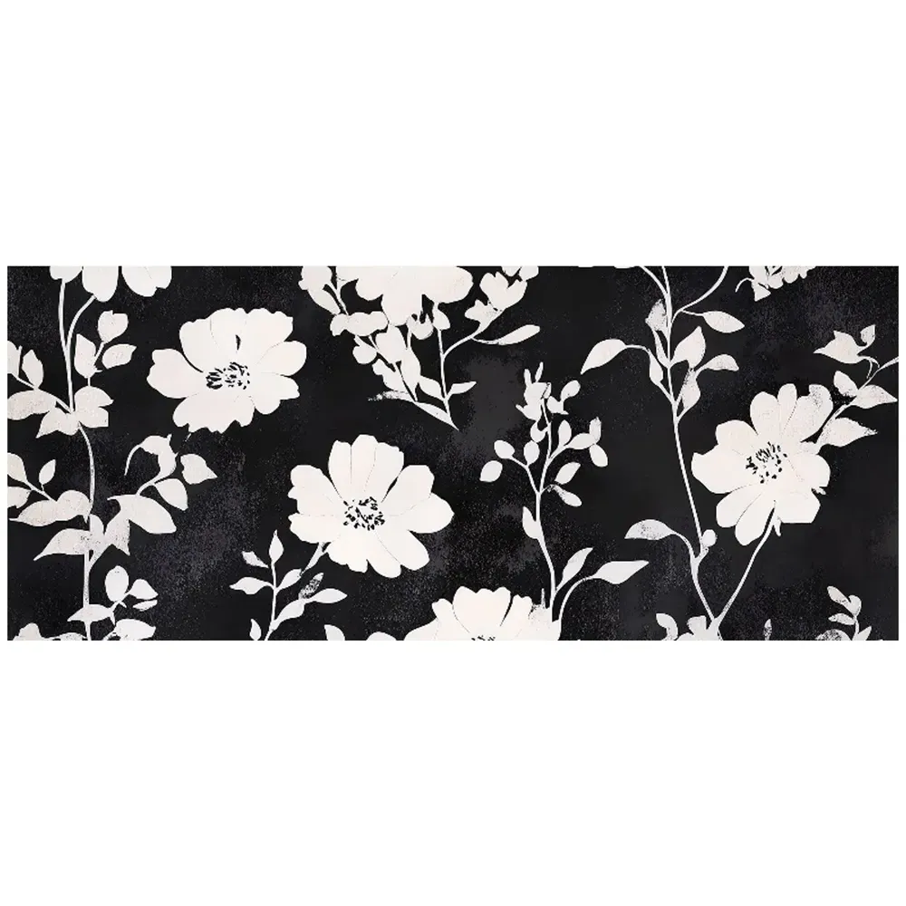 Black and White Floral Glass Bathroom Splashback - Multi