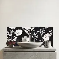 Black and White Floral Glass Bathroom Splashback - Multi