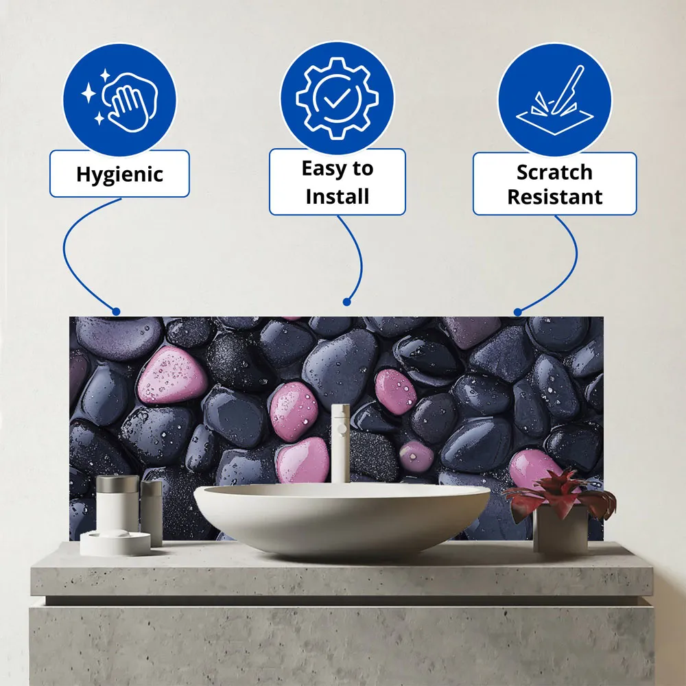 Blush and Charcoal Pebbles Bathroom Splashback - Multi