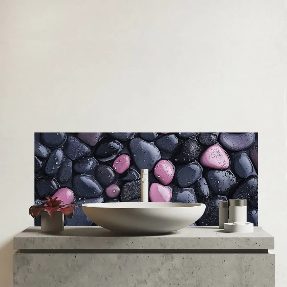 Blush and Charcoal Pebbles Bathroom Splashback - Multi image