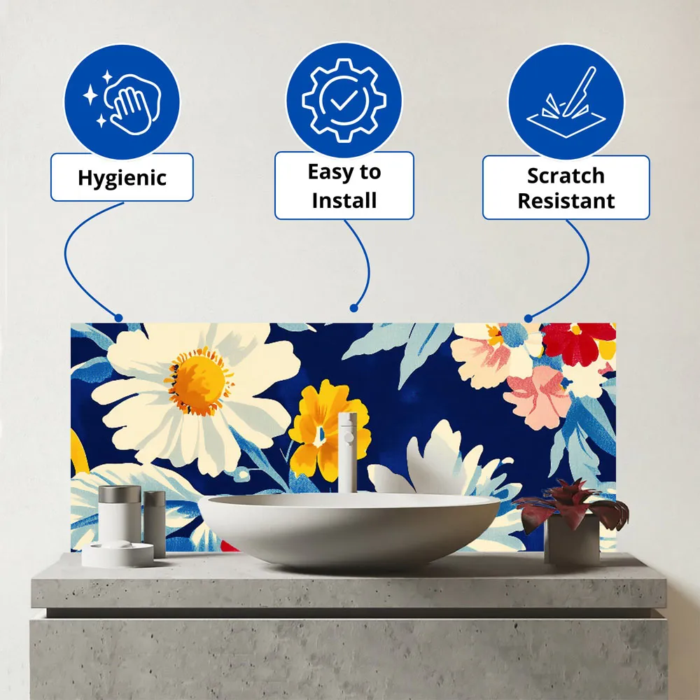 Bright Spring Flowers Glass Bathroom Splashback - Multi
