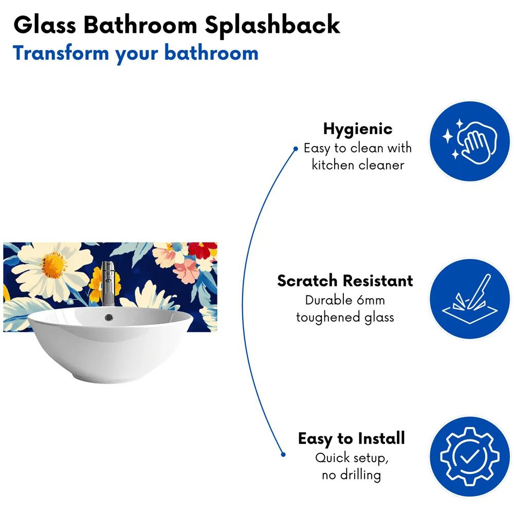 Bright Spring Flowers Glass Bathroom Splashback - Multi