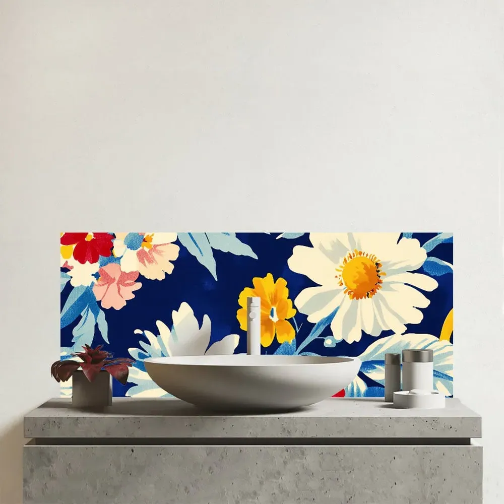 Bright Spring Flowers Glass Bathroom Splashback - Multi image