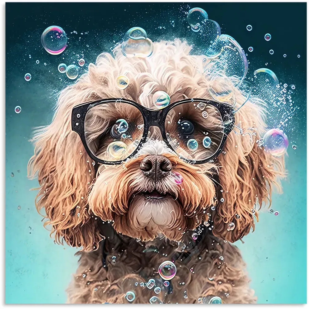 Cavapoo Dog with Glasses Kitchen Splashback - Multi, Glass