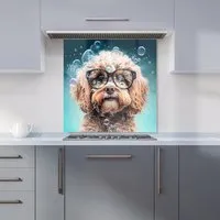 Cavapoo Dog with Glasses Kitchen Splashback - Multi, Glass