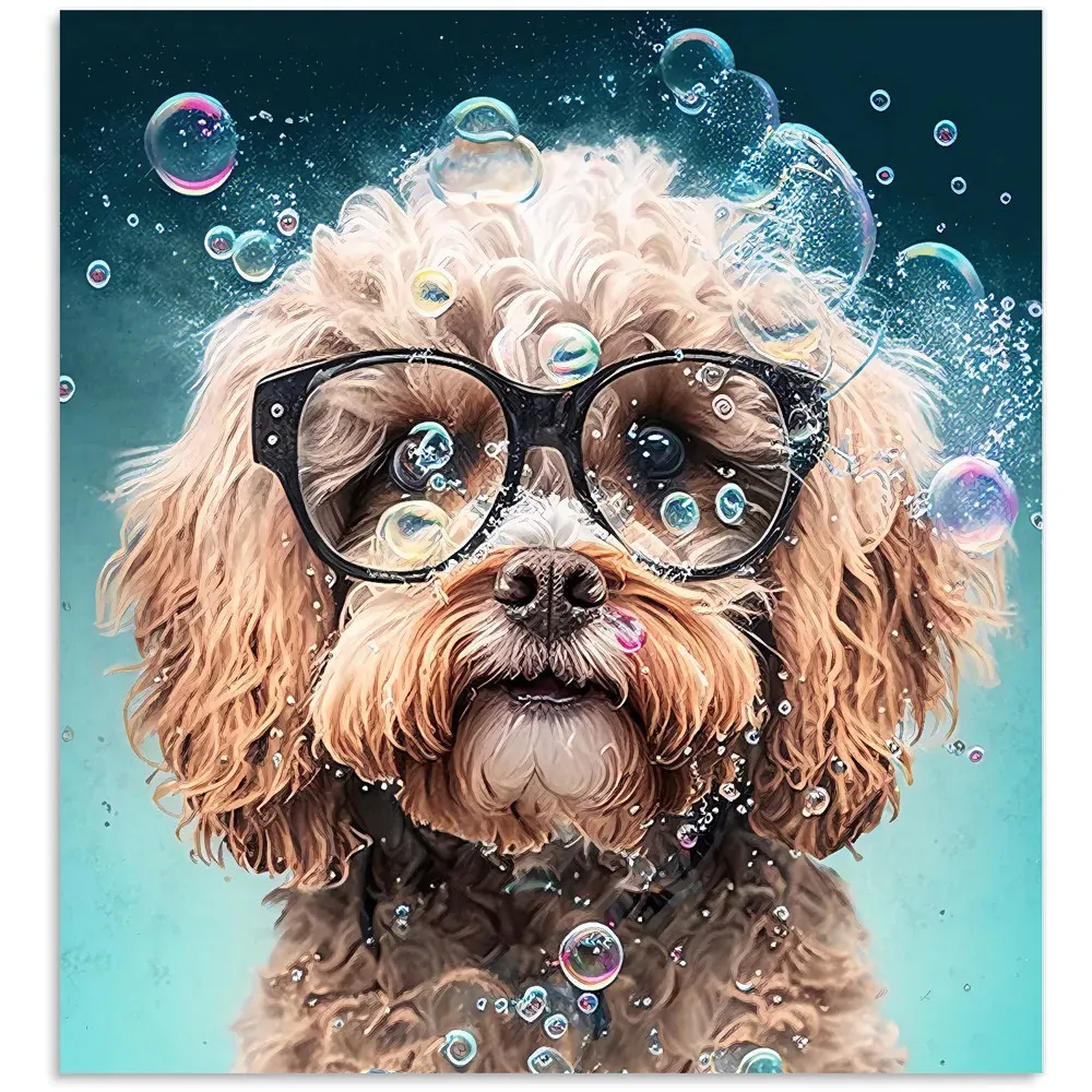 Cavapoo Dog with Glasses Kitchen Splashback - Multi, Glass