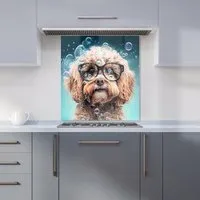 Cavapoo Dog with Glasses Kitchen Splashback - Multi, Glass