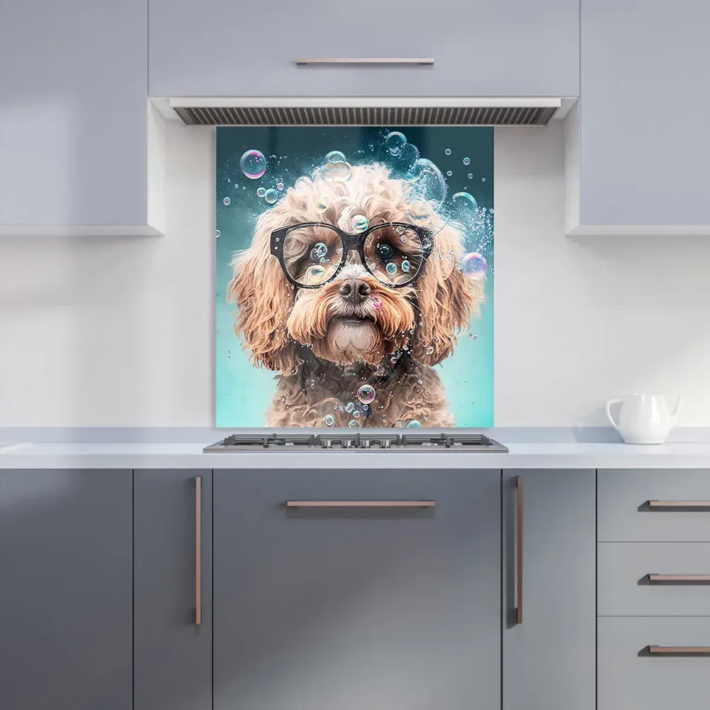 Cavapoo Dog with Glasses Kitchen Splashback - Multi, Glass
