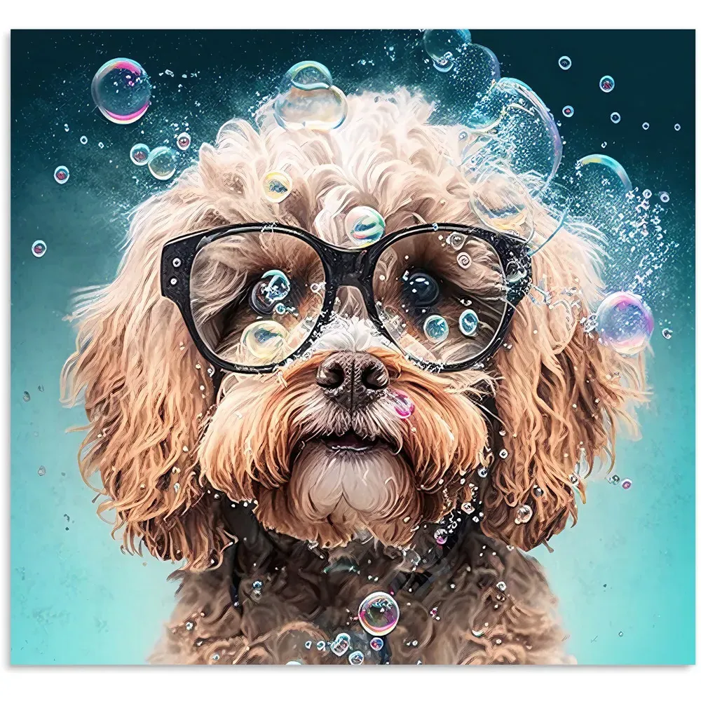 Cavapoo Dog with Glasses Kitchen Splashback - Multi, Glass