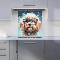 Cavapoo Dog with Glasses Kitchen Splashback - Multi, Glass