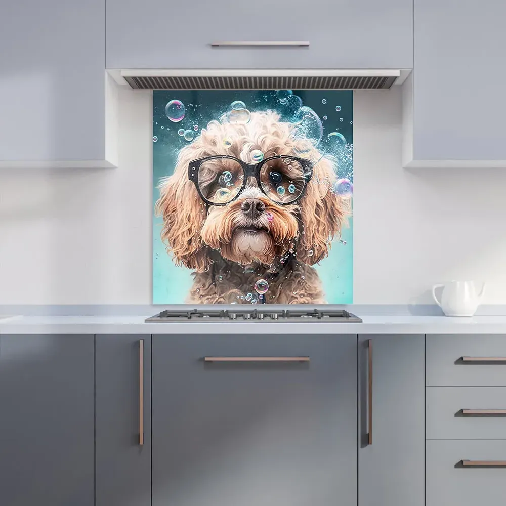 Cavapoo Dog with Glasses Kitchen Splashback - Multi, Glass