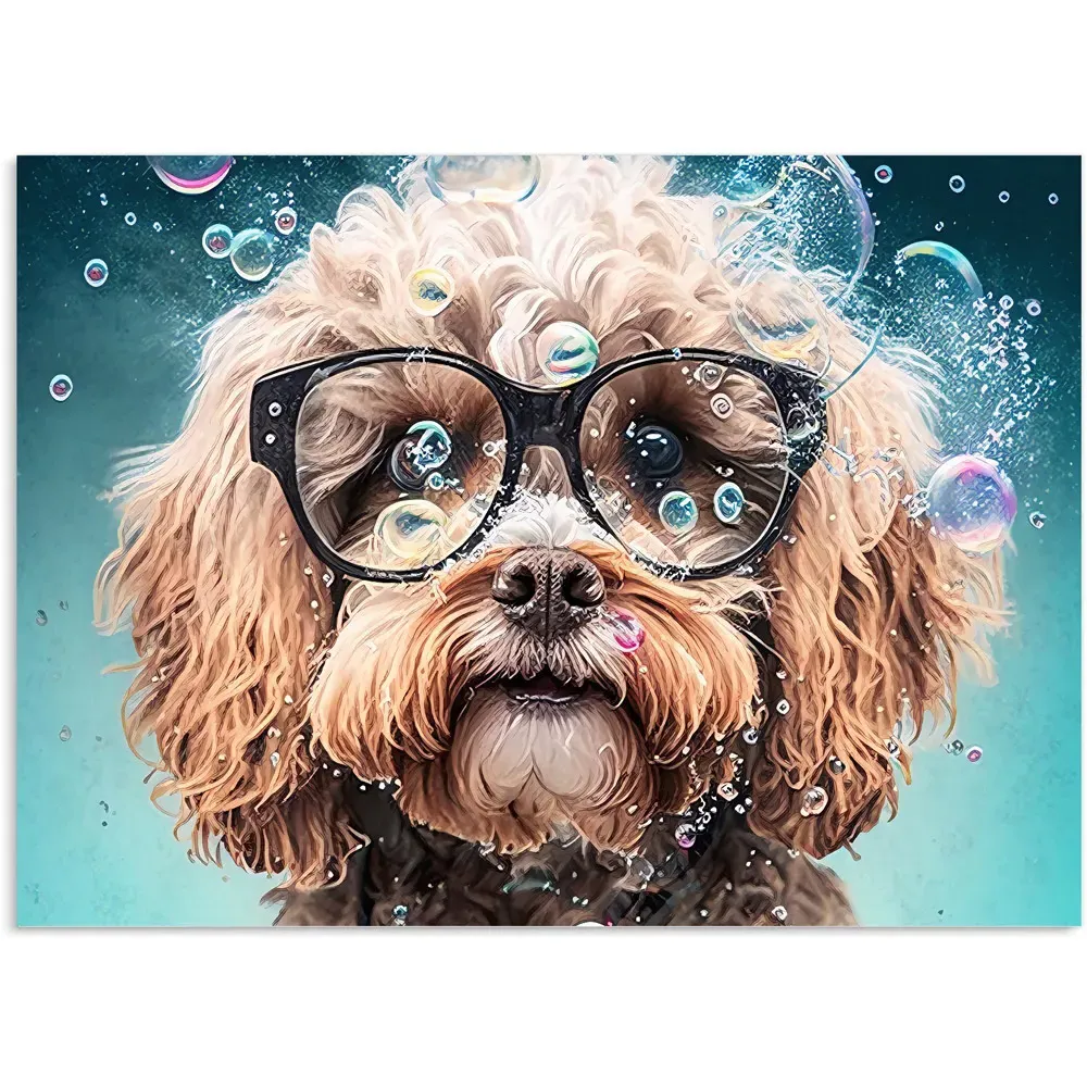 Cavapoo Dog with Glasses Kitchen Splashback - Multi, Glass