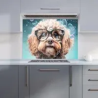 Cavapoo Dog with Glasses Kitchen Splashback - Multi, Glass