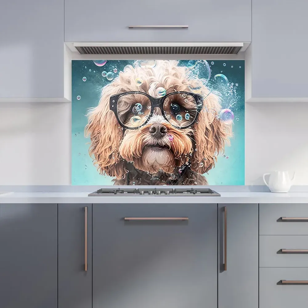 Cavapoo Dog with Glasses Kitchen Splashback - Multi, Glass