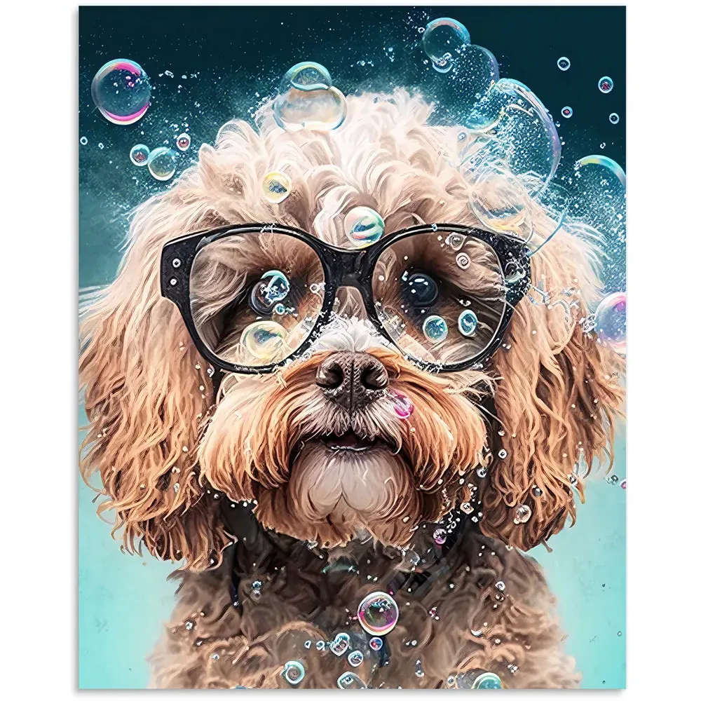 Cavapoo Dog with Glasses Kitchen Splashback - Multi, Glass