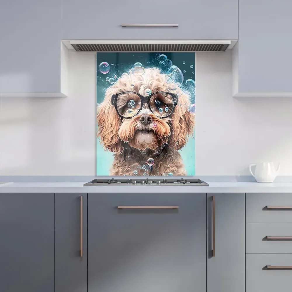 Cavapoo Dog with Glasses Kitchen Splashback - Multi, Glass
