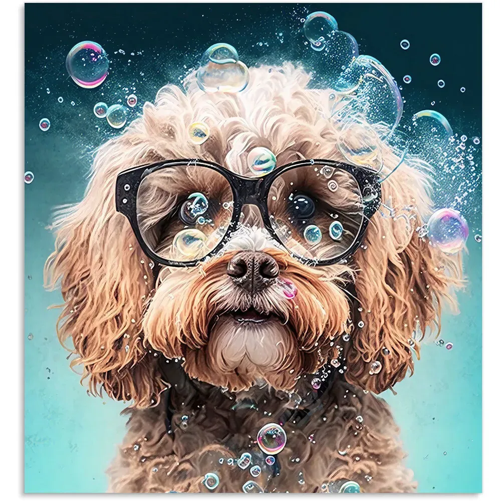 Cavapoo Dog with Glasses Kitchen Splashback - Multi, Glass