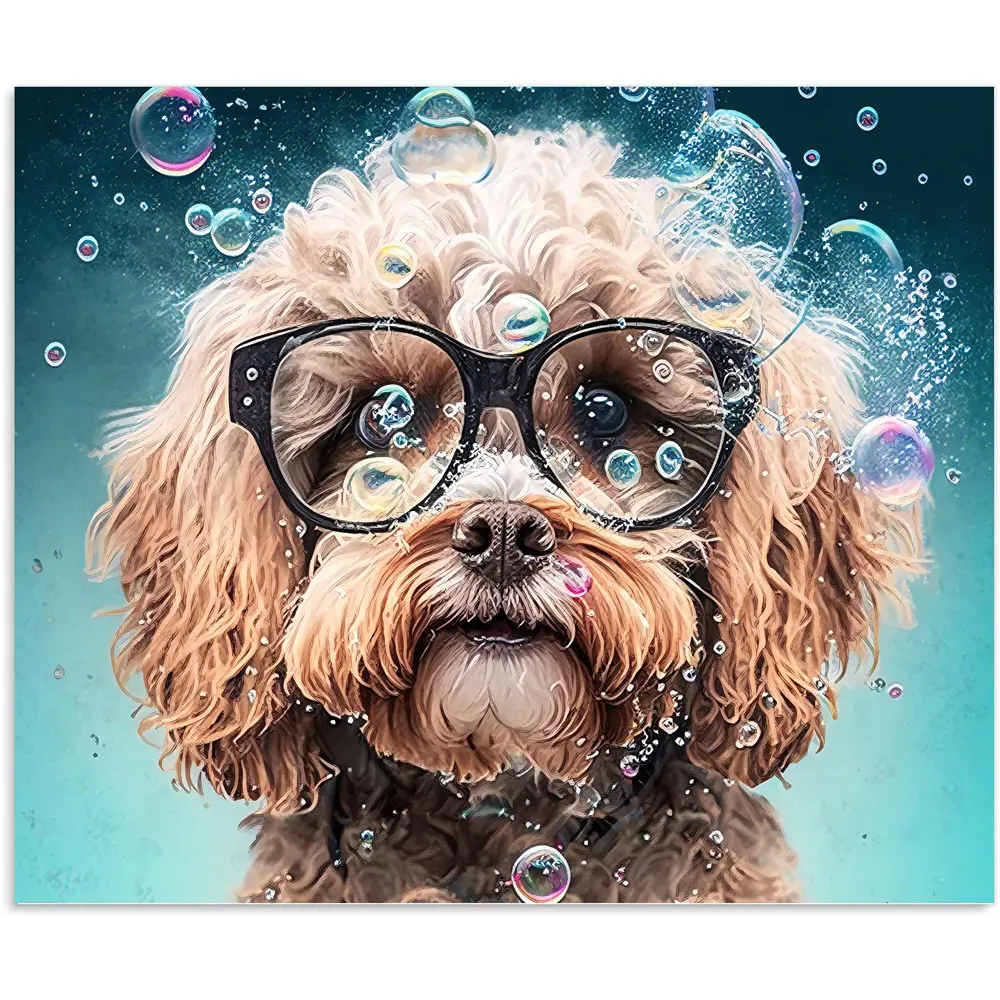 Cavapoo Dog with Glasses Kitchen Splashback - Multi, Glass