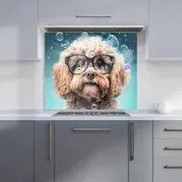 Cavapoo Dog with Glasses Kitchen Splashback - Multi, Glass