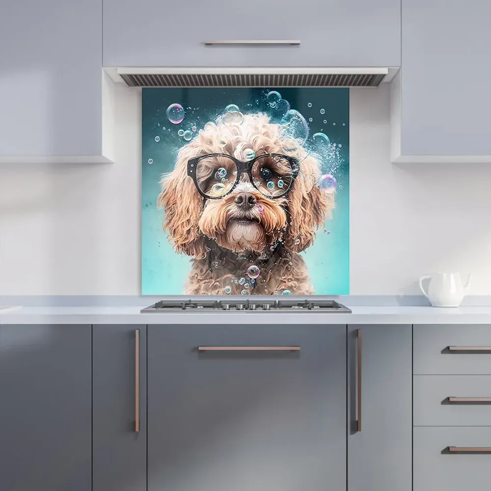 Cavapoo Dog with Glasses Kitchen Splashback - Multi, Glass
