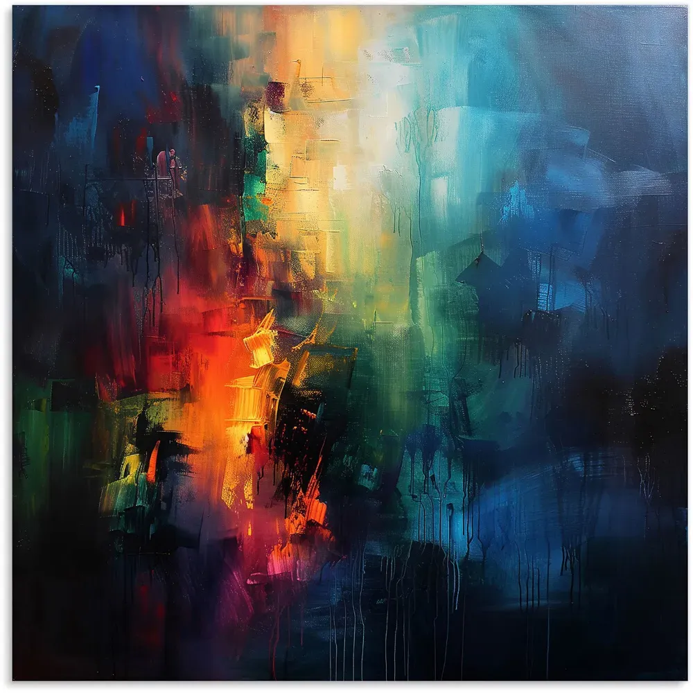 Colourful Chaos Urban Dreamscape Glass Kitchen Splashback - Multi